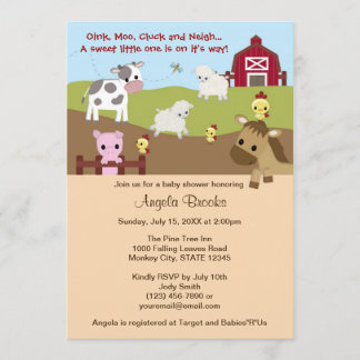 Invitation Acres animales de ferme de baby shower AAK NEUTRE