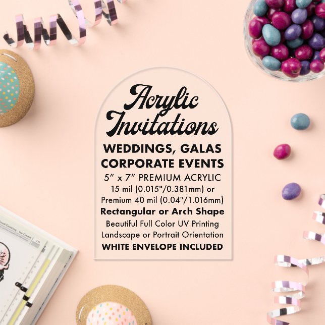 Invitation Acrylique Claire Arché Premium 40 Mil (Insitu (Célébration))