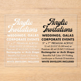 Invitation Acrylique Claire De 15 Mil (Paysage)