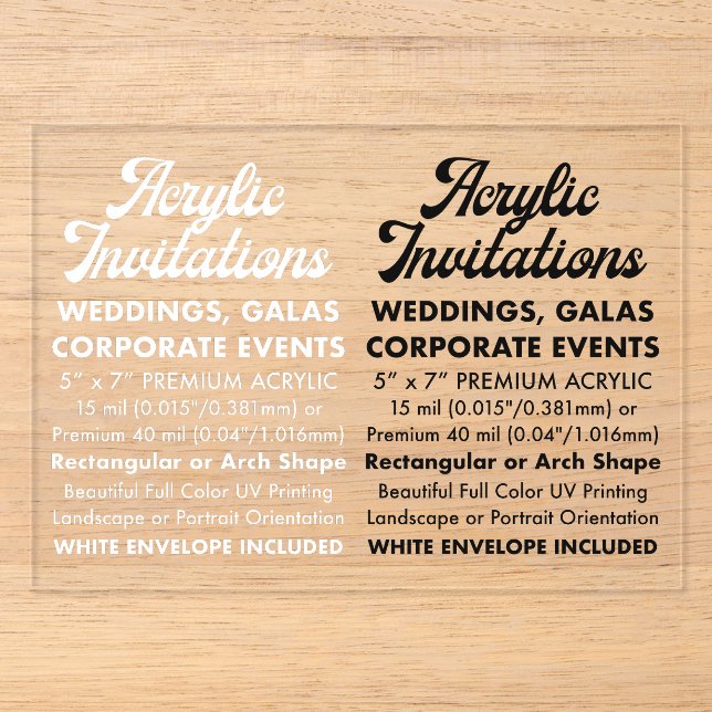 Invitation Acrylique Claire De 15 Mil (Paysage) (Recto)