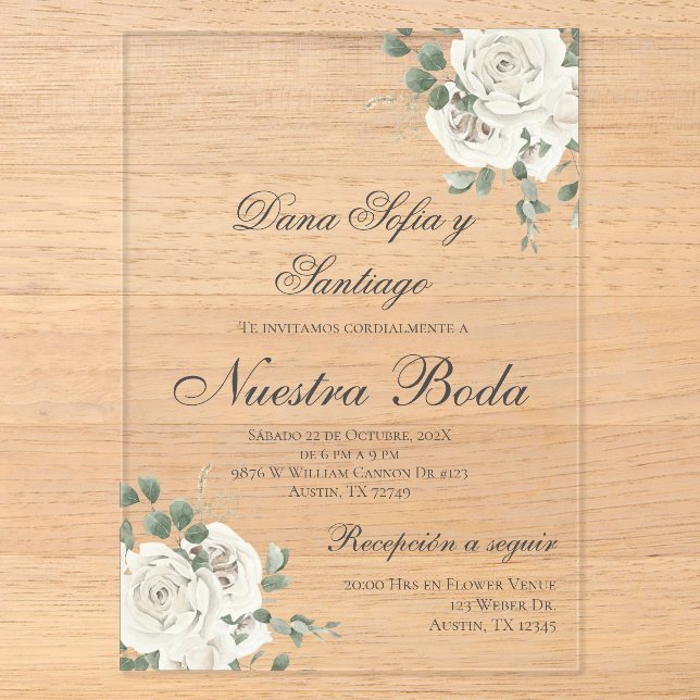 Invitation acrylique élégante Mariage espagnole (Recto)