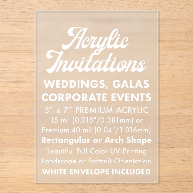 Invitation Acrylique Frosted Rectangulaire De 15 M (Recto)