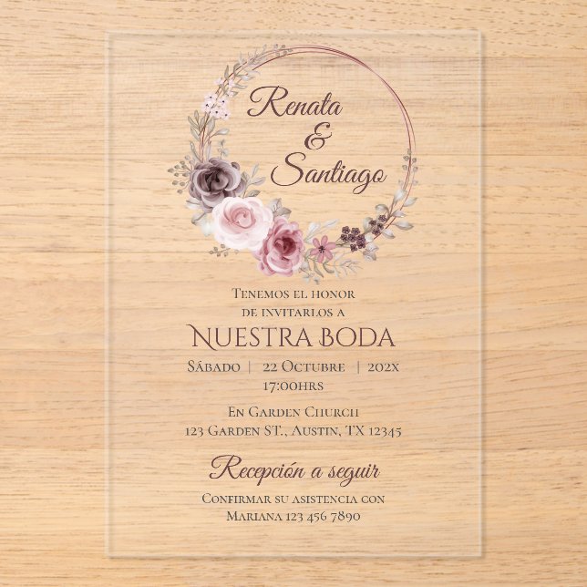 Invitation Acrylique Mariage Boho Espagnol (Recto)