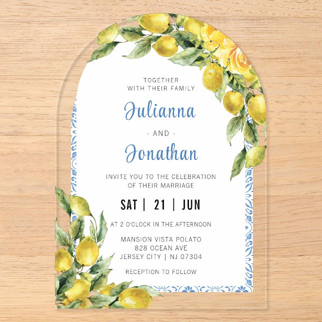 Invitation Acrylique Mariage Citron Italienne (Recto)