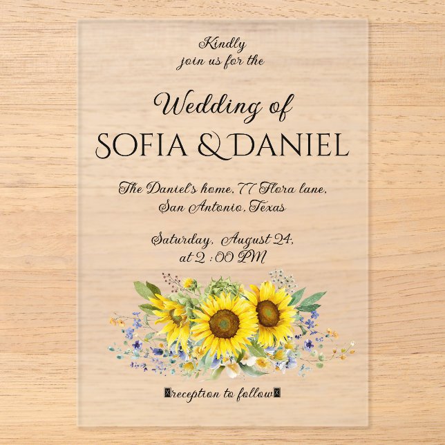 Invitation acrylique mariage de l'aquarelle de tou (Recto)