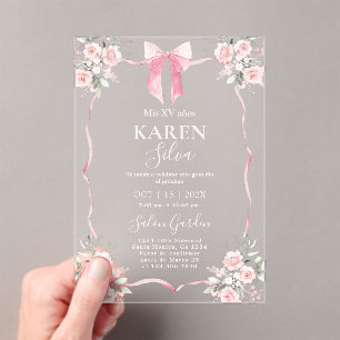 Invitation Acrylique Quinceanera Bow Rose