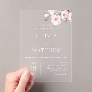 Invitation Acrylique Rose rose pâle  Mariage