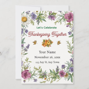Invitation Action de grâce entre amis avec des fleurs élégant