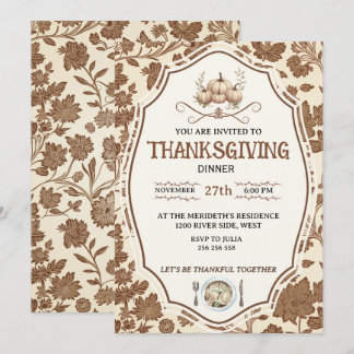 Invitation Action de Grâce florale vintage