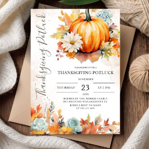 Invitation Action de grâce Potluck Rustique Pumpkin Automne