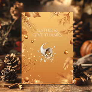 Invitation Action de grâce Warm Gold avec corne d'abondance e