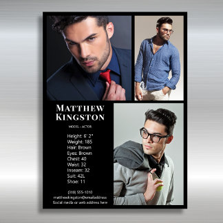 Invitation Actor Model 3 Photo Pro Comp Card Modèle noir