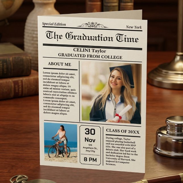 Invitation Actualités pour les diplômés Conserver l'invitatio (Graduation News Keepsake Invitation - Printable
Graduation Folded Invitations)