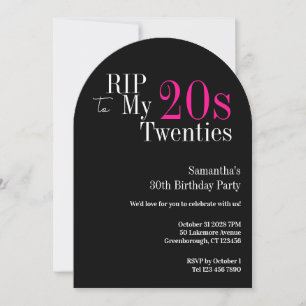 Invitation Adieu 20 ans Fête d'anniversaire 30 ans Noir Rose
