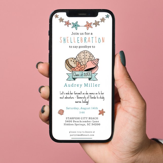 Invitation Adieu à une diplômée de Seashell (Sized for easy texting!)