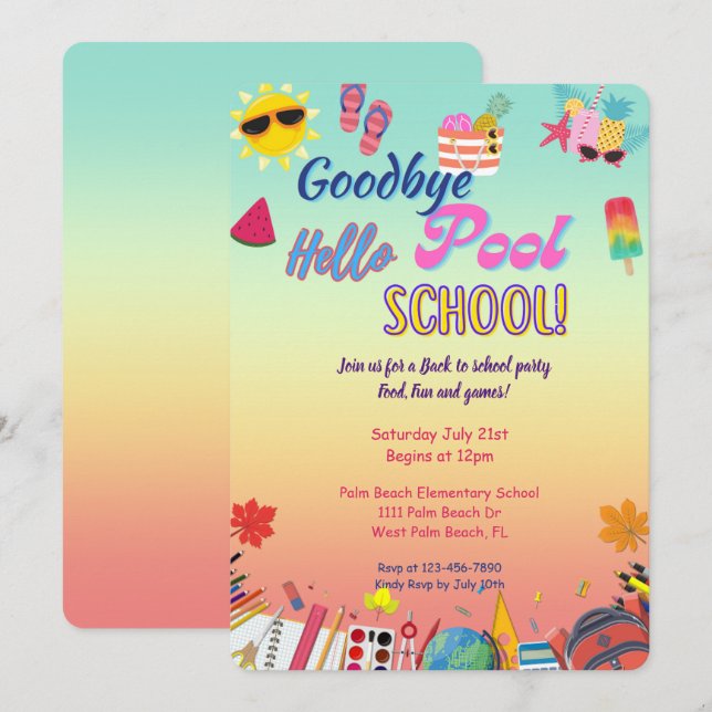 Invitation Adieu billard Bonjour école Retour à la fête scola (Devant / Derrière)