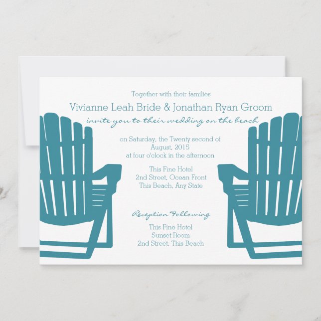 Invitation Adirondack Chaises Plage Mariage (Devant)