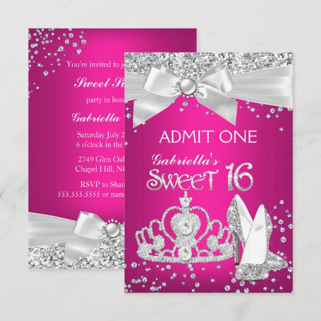 Invitation Admettre Étincelle Tiara Talons doux 16 Hot rose (Devant / Derrière)