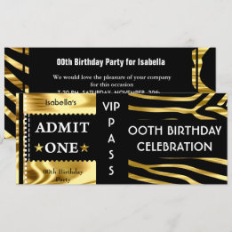 Invitation Admission Anniversaire Zebra Gold Black
