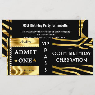 Invitation Admission Anniversaire Zebra Gold Black