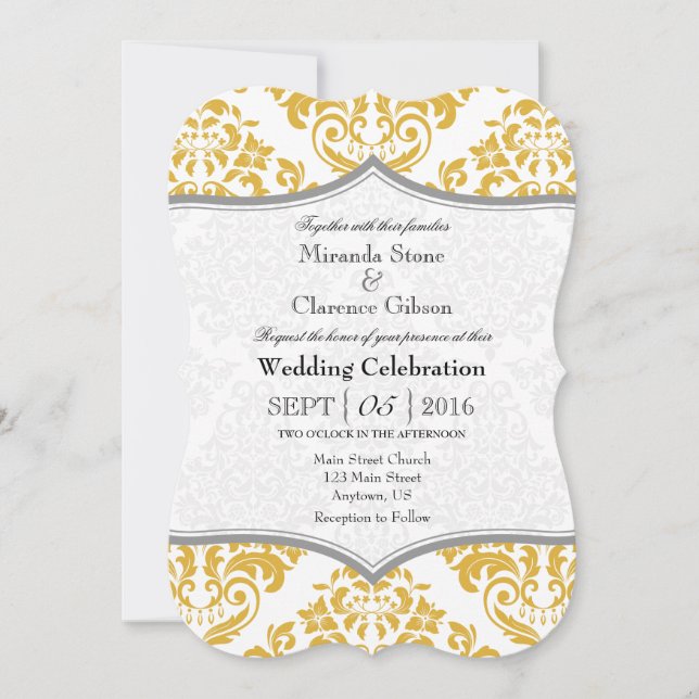 Invitation Admission de mariage de la poignée en or gris (Devant)