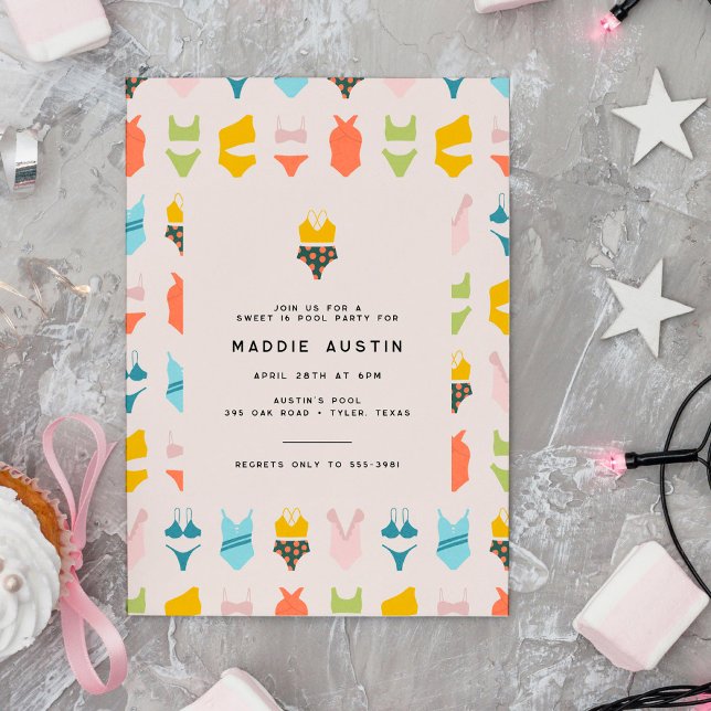 Invitation Ado Bikini moderne Tween fête de la piscine d'anni (Créateur téléchargé)