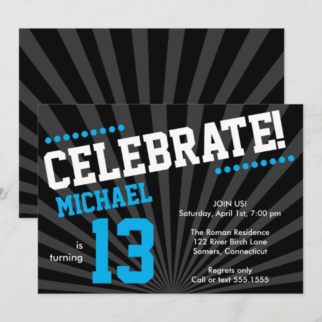 Invitation Ado Boy Birthday Invitation-Any Year, Blue (Devant / Derrière)