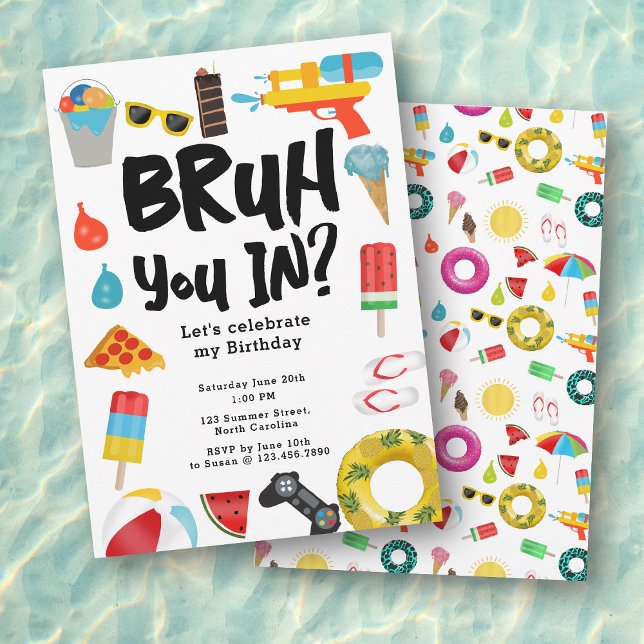 Invitation Ado de la fête d'anniversaire du garçon Bruh Boy é (Bruh Boy's Teenager Birthday Party Teen Boy Summer Invitation)
