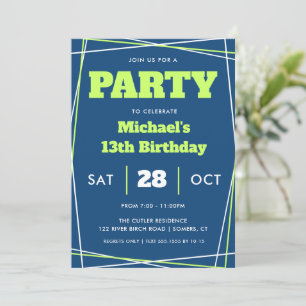 Invitation Ado Garçon Anniversaire, 13 ans ou n'importe quel 