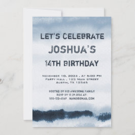 Invitation Ado Garçon Bleu Aquarelle Minimaliste Anniversaire