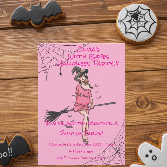Invitation Ado sorcière Babes fête d'Halloween (Witch Babes Halloween Party Invite)
