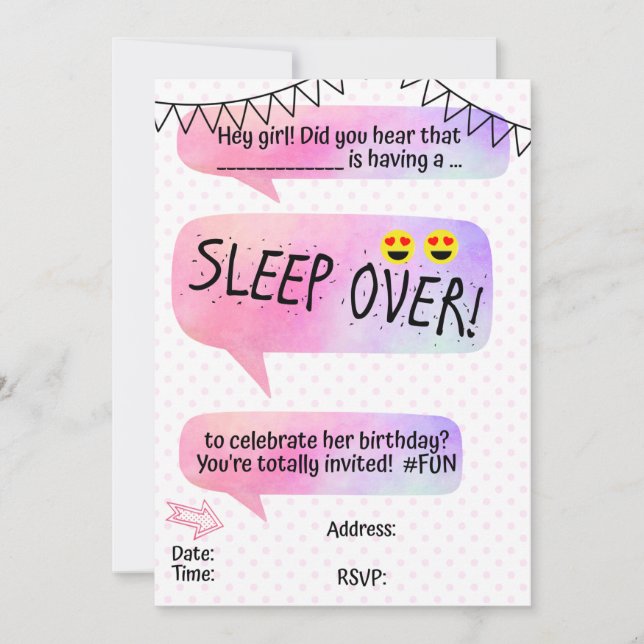 Invitation Ado Tween Sleeopver Anniversaire (Devant)