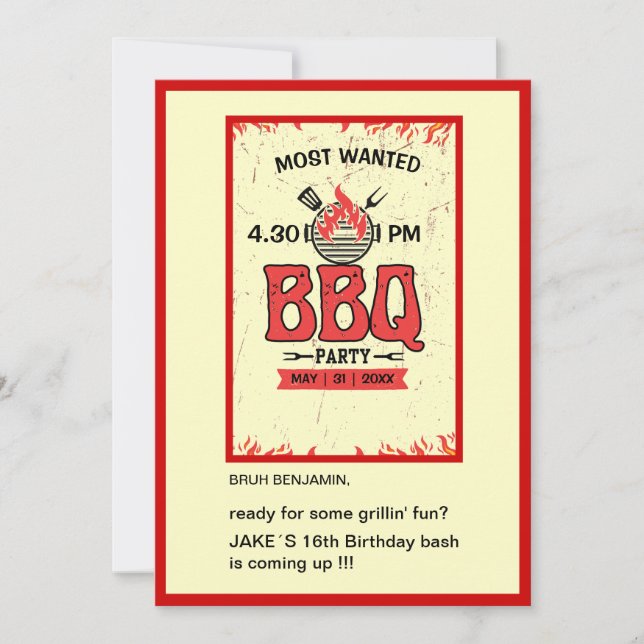 Invitation adolescent Bruh barbecue grillin plaisir anniversa (Devant)