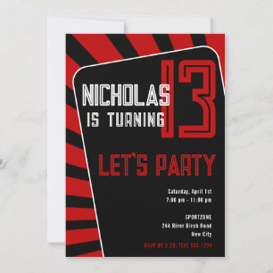 Invitation Adolescent garçon 13e anniversaire - Tout âge noir