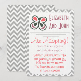 Invitation Adoption Douche moderne Pink Chevron Papillon