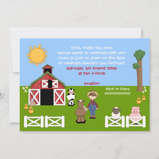 Invitation Adorable animal de ferme de basse-cour anniversair (Devant)