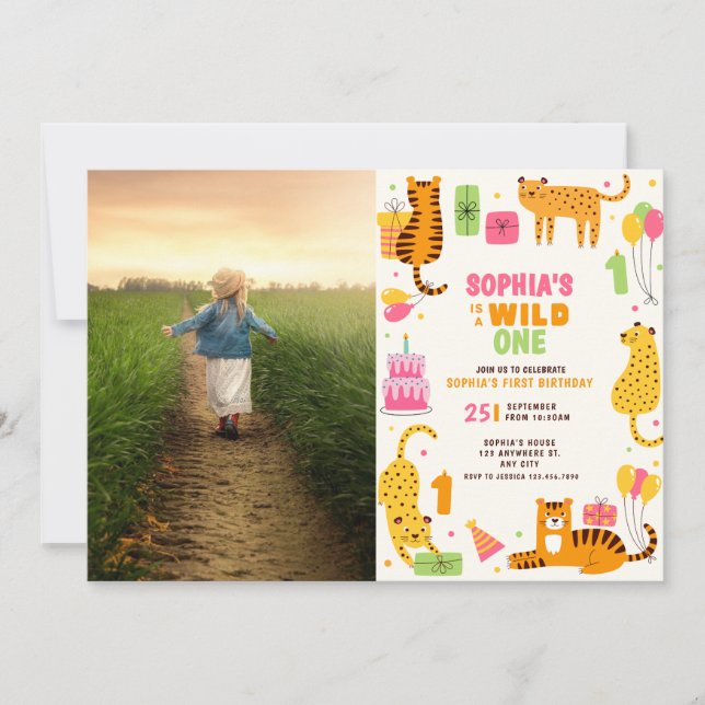 Invitation adorable animal sauvage illustré premier anniversa (Devant)