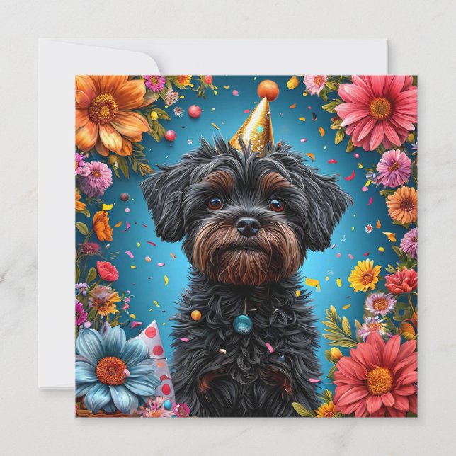 Invitation Adorable Anniversaire Casquette de fête Chiot (Devant)