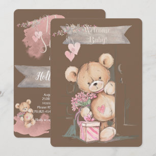 Invitation Adorable Aquarelle Baby shower Ours En Teddy