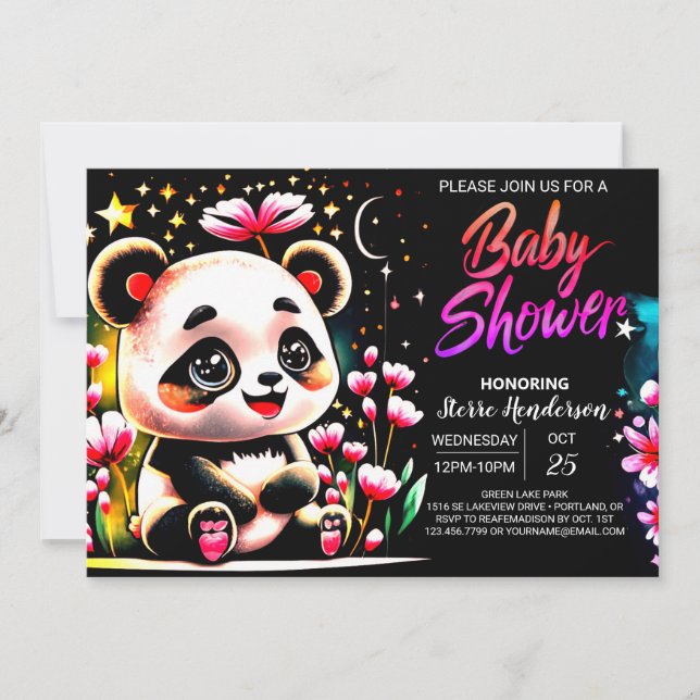 Invitation Adorable aquarelle Panda Haven Baby shower fille (Devant)