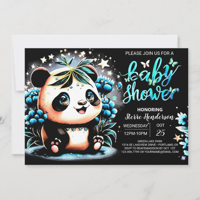 Invitation Adorable aquarelle Panda Magic Boy Baby shower (Devant)