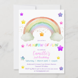 Invitation Adorable arc-en-ciel étoile fille anniversaire