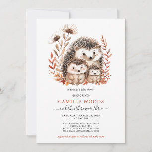 Invitation Adorable Baby shower aquarelle Famille de hérisson