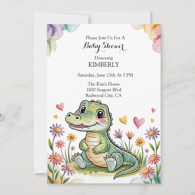 Invitation Adorable Baby shower de crocodile (Devant)