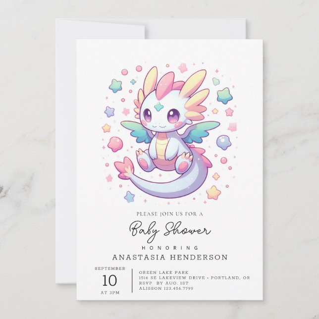 Invitation Adorable Baby shower de Dragon Moderne (Devant)
