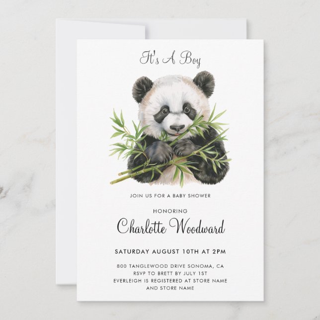 Invitation Adorable Baby shower de garçon de Panda Bear (Devant)
