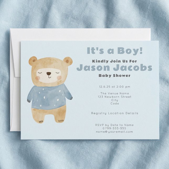 Invitation Adorable Baby shower d'ours en peluche bleu "c'est (Adorable blue teddy Bear Baby Shower "it's a boy" Invitation.)