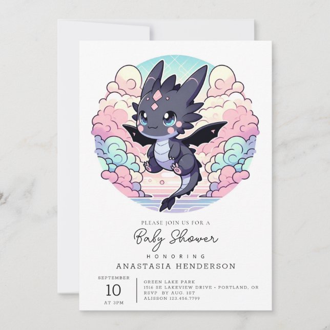 Invitation Adorable Baby shower Dragon (Devant)
