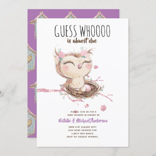 Invitation Adorable Baby shower OWL Devinez Qui A Presque Dû