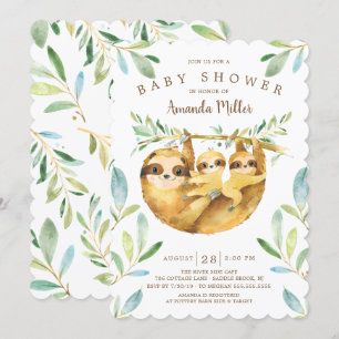 Invitation Adorable Baby shower Sloth Twins